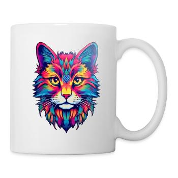 Katze psychedelisch bunt illustriert - Tasse - Weiß - Rechts