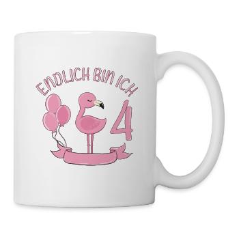 flamingo Geburtstagshirt Endlich 4 Jahre Mädchen - Tasse - Weiß - Rechts