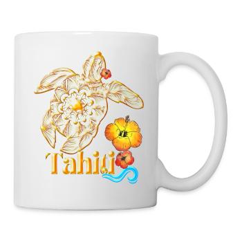 Tahitian Tribal Tortoise Flowers Tropical Hibisicus - Mug - white - Right