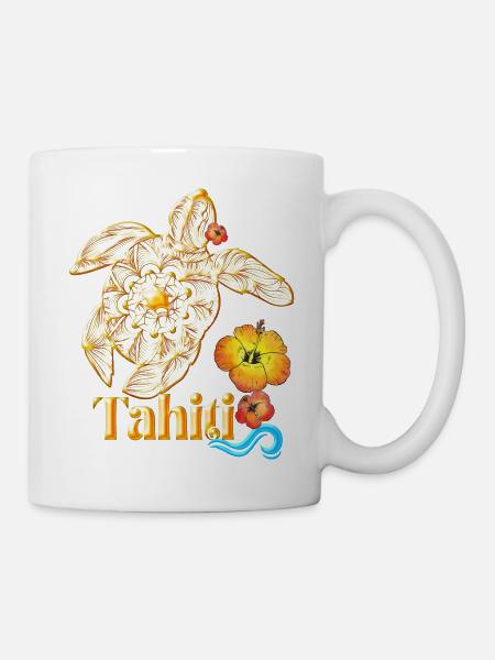 Tahiti Tortue Tribale Fleurs Hibisicus Troicale - Mug blanc - blanc