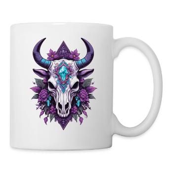 Bull Skull Spiritual Mandala Feathers Design - Mug - white - Right