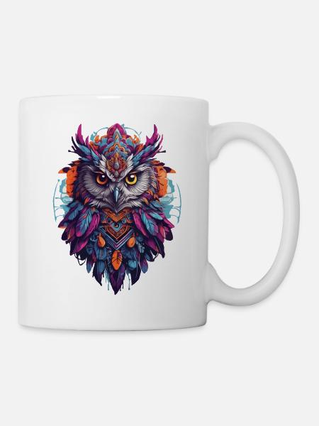 Hibou spirituel Mandala Animal Dream Catcher Design - Mug blanc - blanc