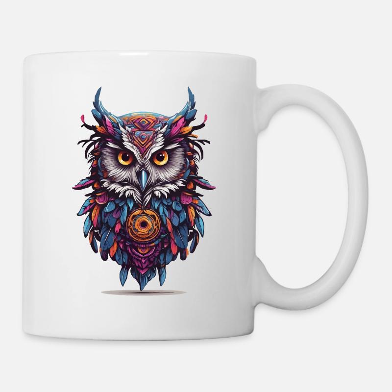 Eule Spirituelles Mandala Traumfänger Design - Tasse - Weiß