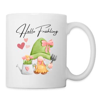 Hello Spring - Gardener Gnome with Tulips - Mug - white - Right
