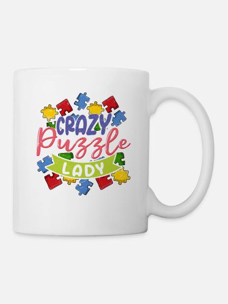 Crazy Puzzle Lady Jigsaw Puzzle pièce - Mug blanc - blanc