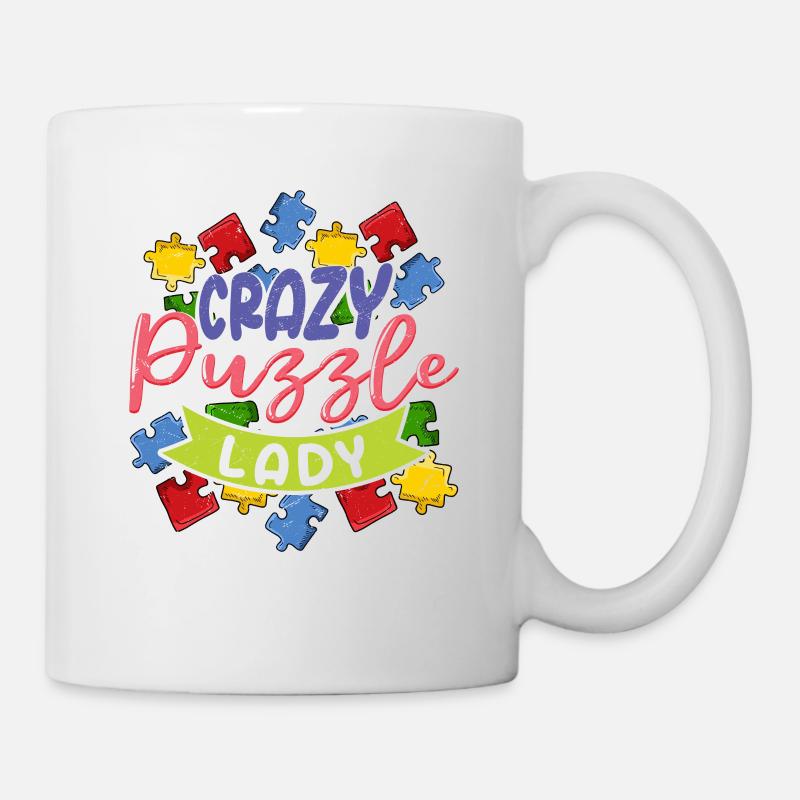 Crazy Puzzle Lady Jigsaw Puzzle pièce - Mug blanc - blanc