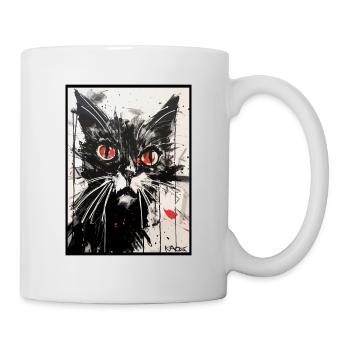 Dessin au crayon de couleur en papier carbone d’un chat - Mug blanc - blanc - Droite