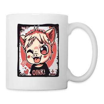Freches kleines Anime-Kinder-Schweinchen, Oink! - Tasse - Weiß - Rechts