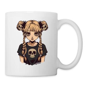 Anime Emo Mädchen mit Zöpfen und Totenköpfen - Tasse - Weiß - Rechts