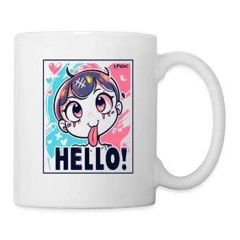 Freches Anime Girl sagt Hallo - Tasse - Weiß - Rechts