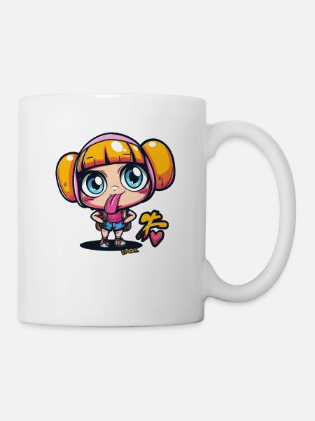 Freche Cartoon-Anime-Girl-Illustration - Tasse - Weiß