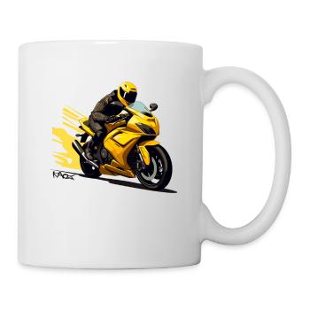 Gelbes Motorrad: Superbike Biker Fahrer - Tasse - Weiß - Rechts