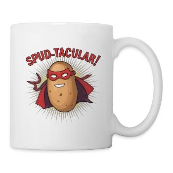 Superhero Potato Saying "Spud-tacular!" Design Art - Mug - white - Right