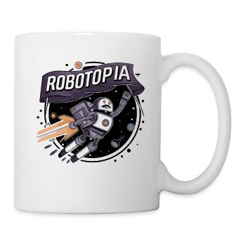 Robotopia Flag-Waving Space Jetpack Robot Art - Mug - white - Right