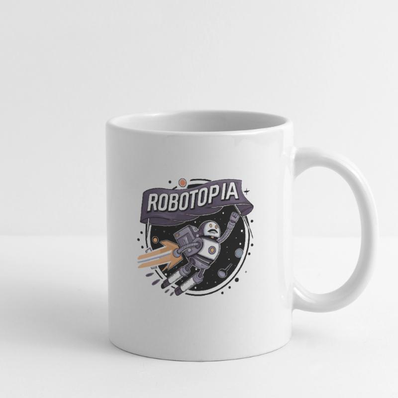 Robotopia drapeau agitant l’espace Jetpack Robot Art Mug blanc