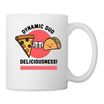Pizza Taco Fist Bump: Dynamisches Duo der Köstlichkeit - Tasse - Weiß - Rechts