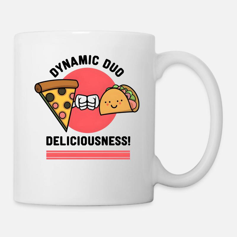 Pizza Taco Fist Bump : un duo dynamique de délices - Mug blanc - blanc