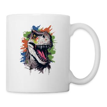 Splashes of color: A colorful dino with an action look - Mug - white - Right