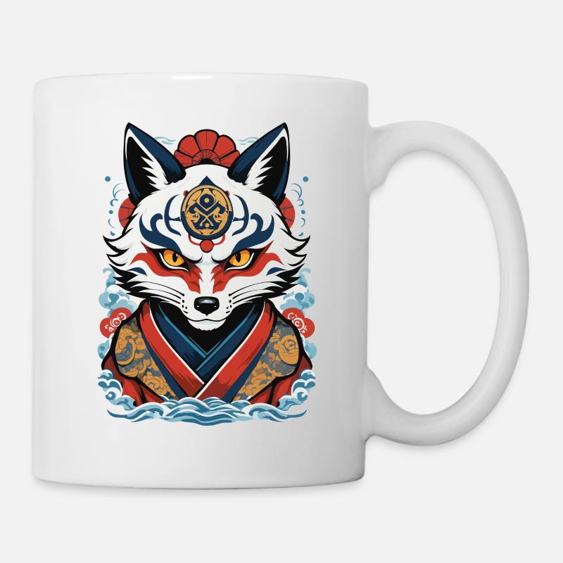 Kitsune Fuchsgeist Ästhetik Yokai Japan Kunst - Tasse - Weiß