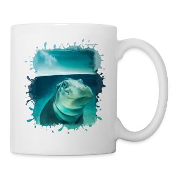 Hippopotame, bleu, peinture, bébé, eau - Mug blanc - blanc - Droite