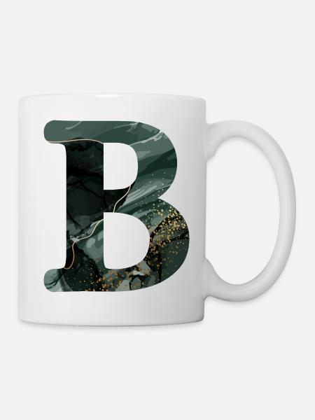 Grün marmorierter Buchstabe b - Tasse - Weiß