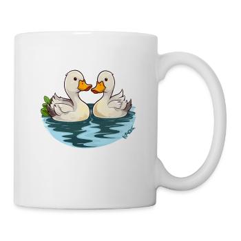 Two adorable little ducks in the pond - Mug - white - Right