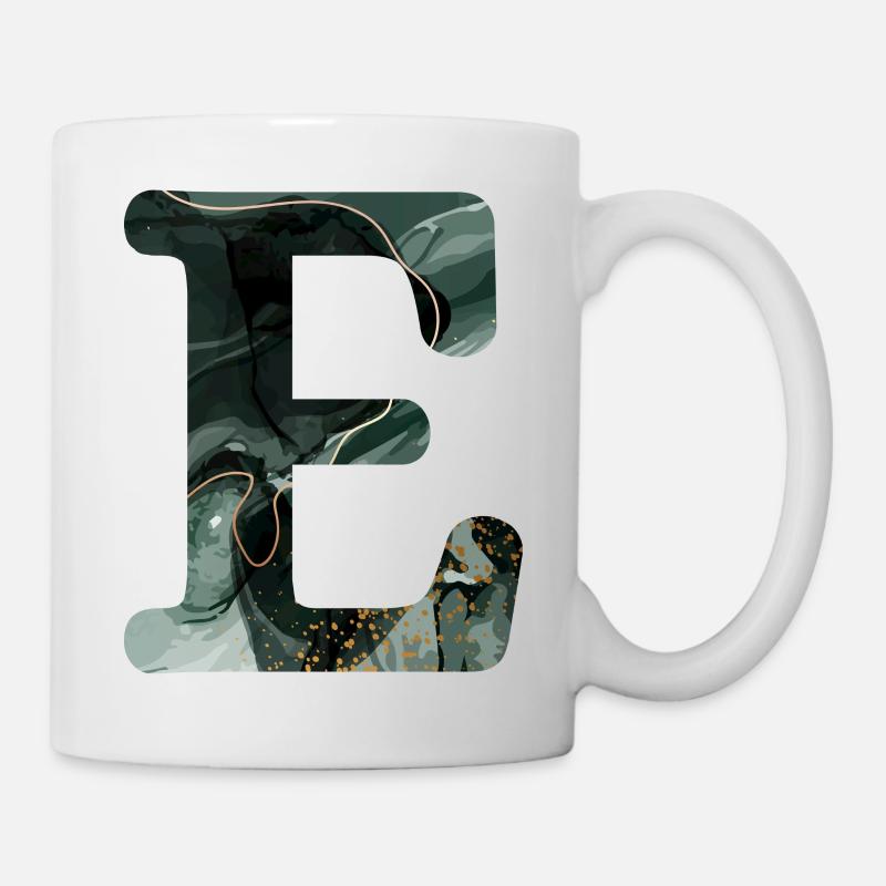 Grün marmorierter Buchstabe E - Tasse - Weiß