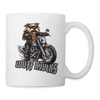 Wuff Riders: Motorradfahrender Rocker Biker Hund - Tasse - Weiß - Rechts