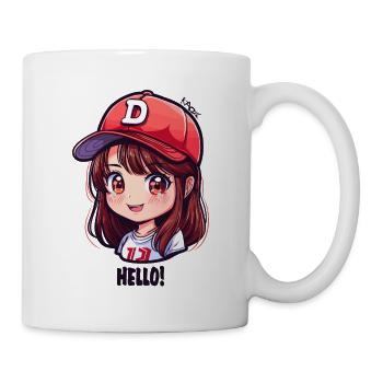 Niedliches Baseball Anime Mädchen sagt Hallo - Tasse - Weiß - Rechts