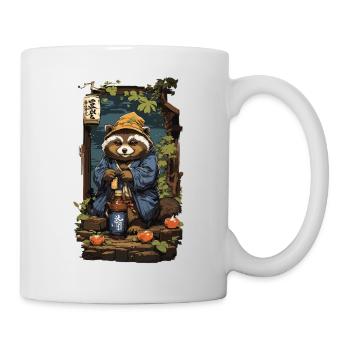 Marderhund Japanischer Sake Kunst Retro Style - Tasse - Weiß - Rechts