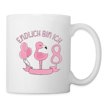 flamingo Geburtstagshirt Endlich 8 Jahre Mädchen - Tasse - Weiß - Rechts