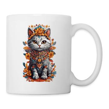 Mexikanische Kunst Niedliche Katze Katzen Dame - Tasse - Weiß - Rechts