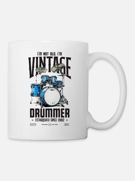 Je ne suis pas vieux, je suis Vintage Retro 1982 batteur - Mug blanc - blanc