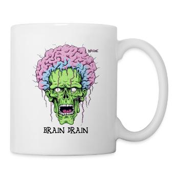 Brain Drain, giant green-pink zombie brain - Mug - white - Right