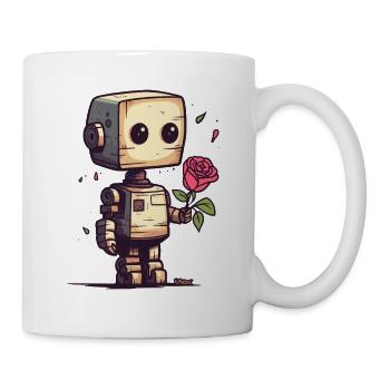 Petit robot avec une rose - Mug blanc - blanc - Droite