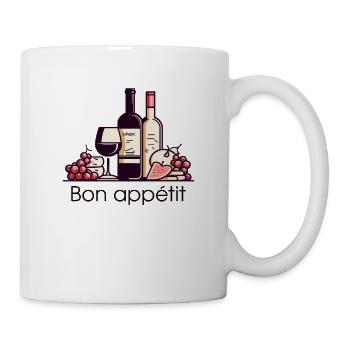 Wein, Trauben, Käse - Guten Appetit! - Tasse - Weiß - Rechts