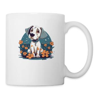 Flowers and a cute cute puppy dog - Mug - white - Right