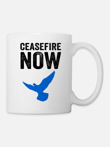 CEASEFIRE NOW mit Friedenstaube - Tasse - Weiß