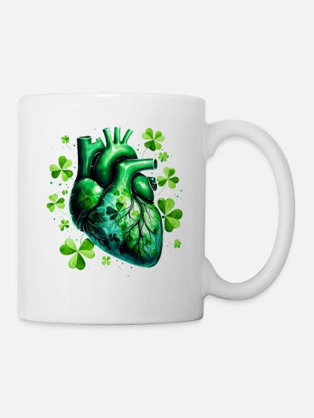 Anatomisches Herz mit Kleeblättern - Tasse - Weiß