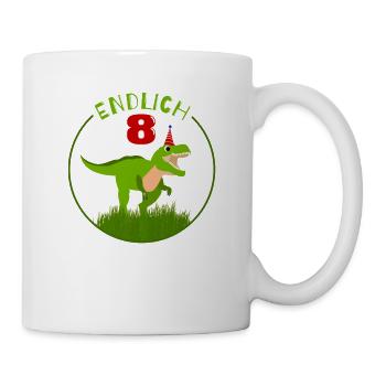 Endlich 8 - 8. Geburtstag - 8 Jahre alt Dino - Tasse - Weiß - Rechts