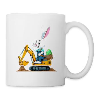 Osterhase Baggerfahrer Ostern Ostereier Lustiges - Tasse - Weiß - Rechts