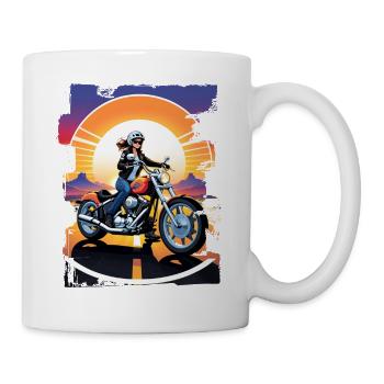 Motorrad und Sonnenuntergang, Biker-Geschenk - Tasse - Weiß - Rechts