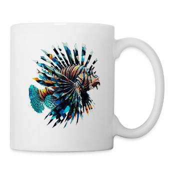 Polygon Art Roter Rotfeuerfisch Löwenfisch Schmetterling Kabeljau - Tasse - Weiß - Rechts