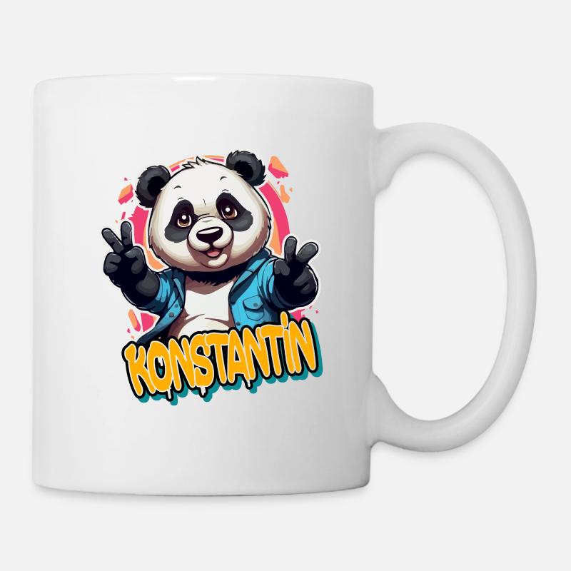 KONSTANTIN - Schöner Jungen Name mit coolem Panda - Tasse - Weiß