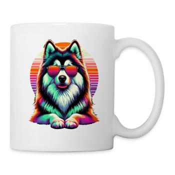 Lunettes de soleil rétro coucher de soleil chien esquimau canadien - Mug blanc - blanc - Droite