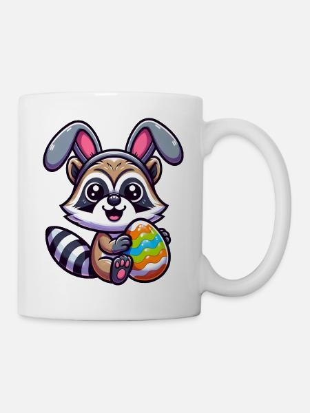 Oster-Waschbär in Ei-Verkleidung Cartoon - Tasse - Weiß