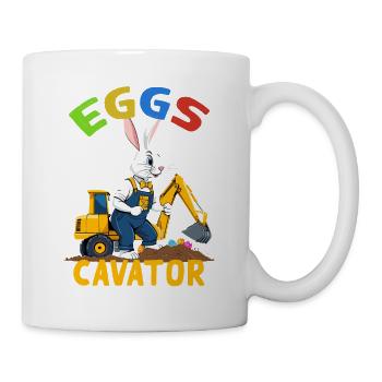 Lustiger Ostern Spruch Osterhase Baggerfahrer - Tasse - Weiß - Rechts