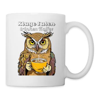 Clever owls drinking coffee - Mug - white - Right