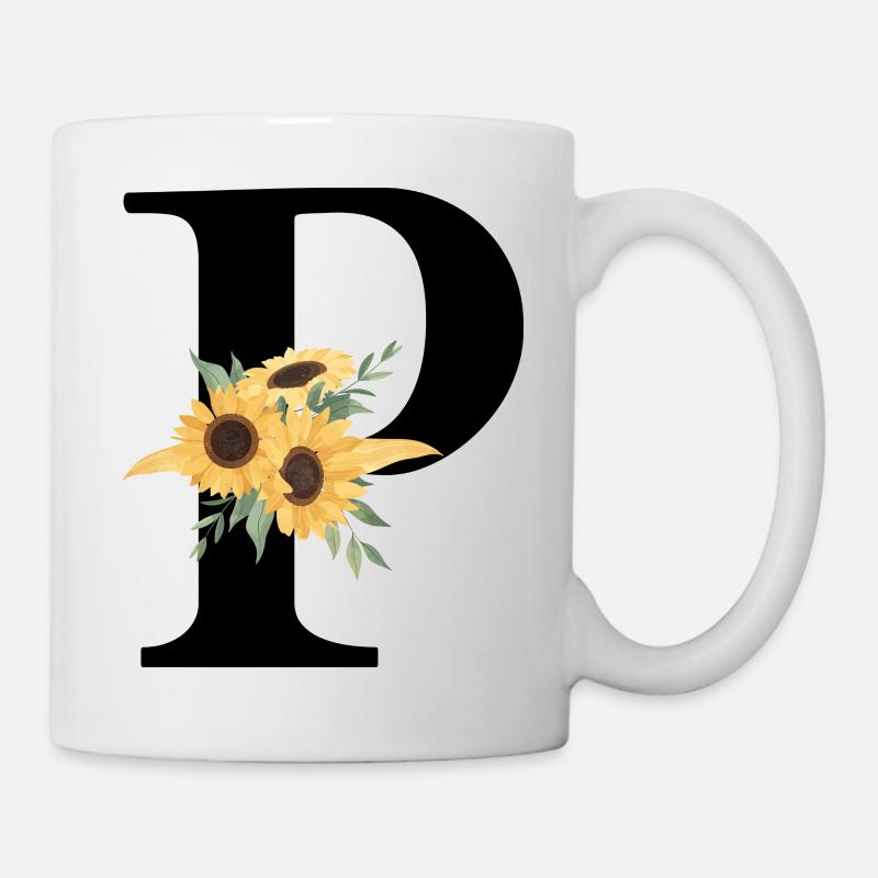 Buchstabe p Blumen-Sonnenblume - Tasse - Weiß