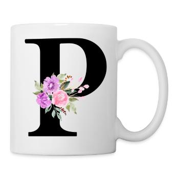 Lila Blumenbuchstabe p - Tasse - Weiß - Rechts